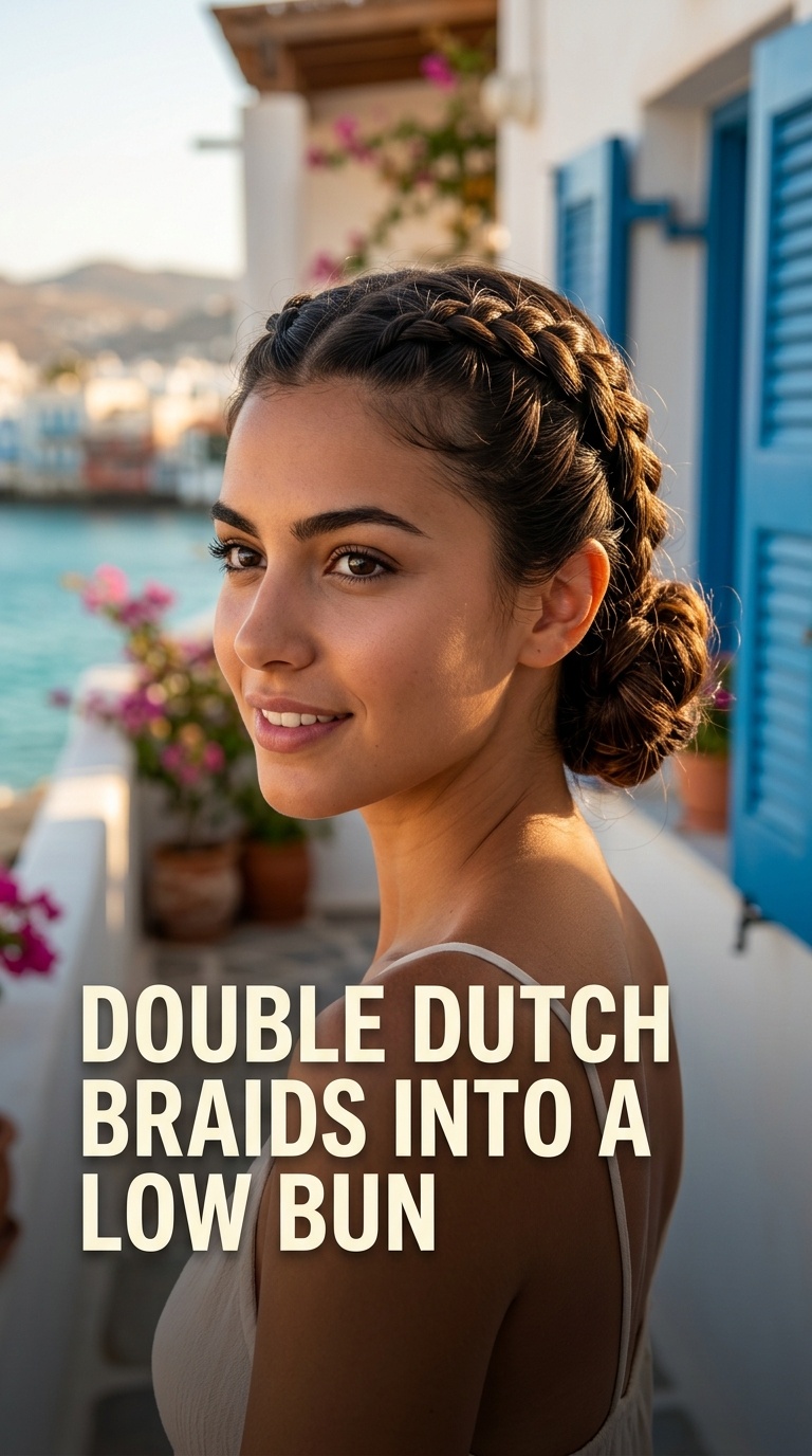 Double Dutch Braids into a Low Bun