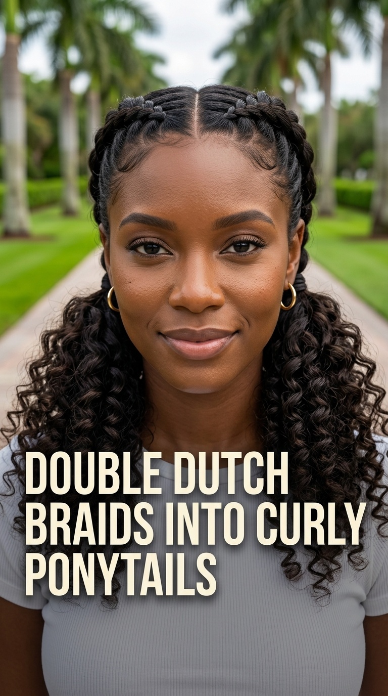 Double Dutch Braids into Curly Ponytails