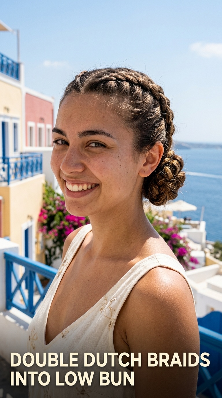 Double Dutch Braids into Low Bun