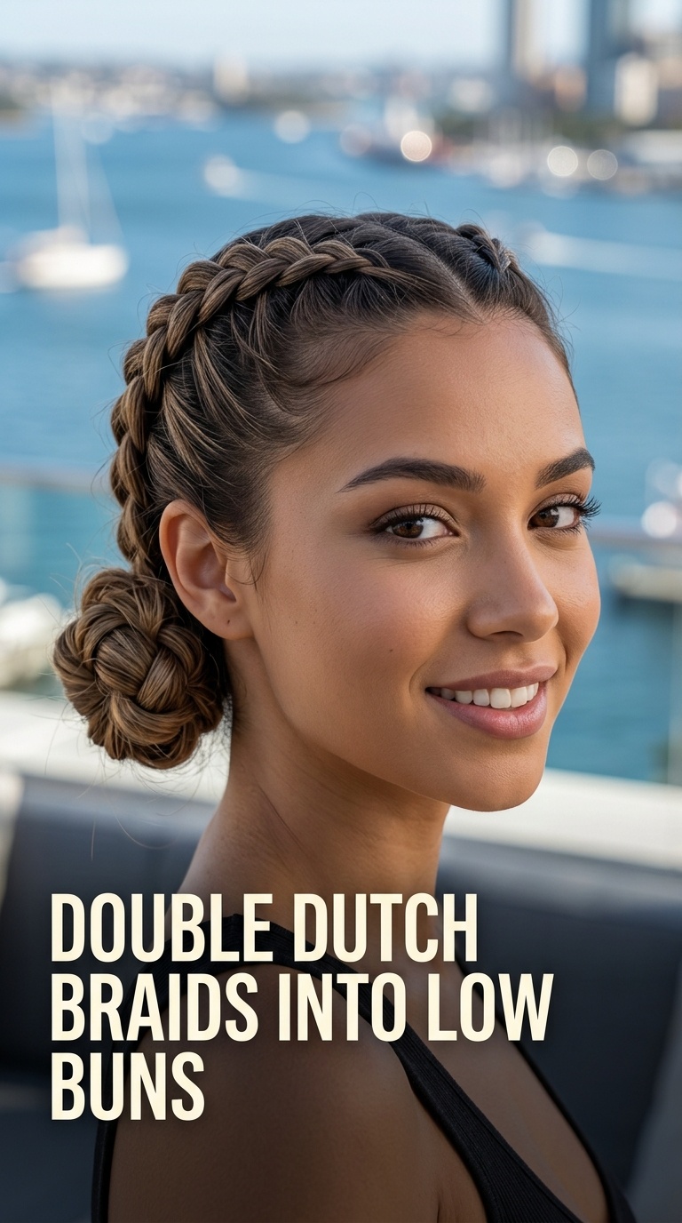 Double Dutch Braids into Low Buns