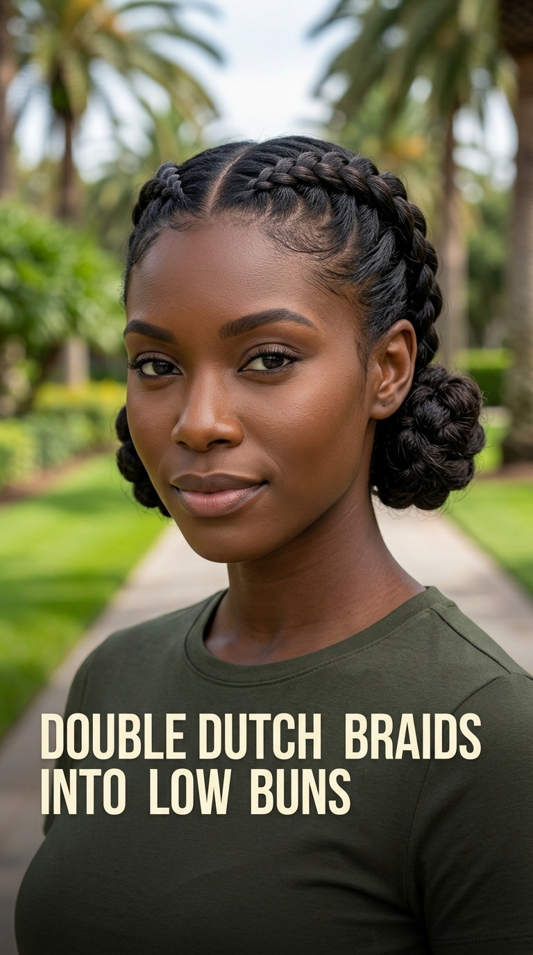 Double Dutch Braids into Low Buns