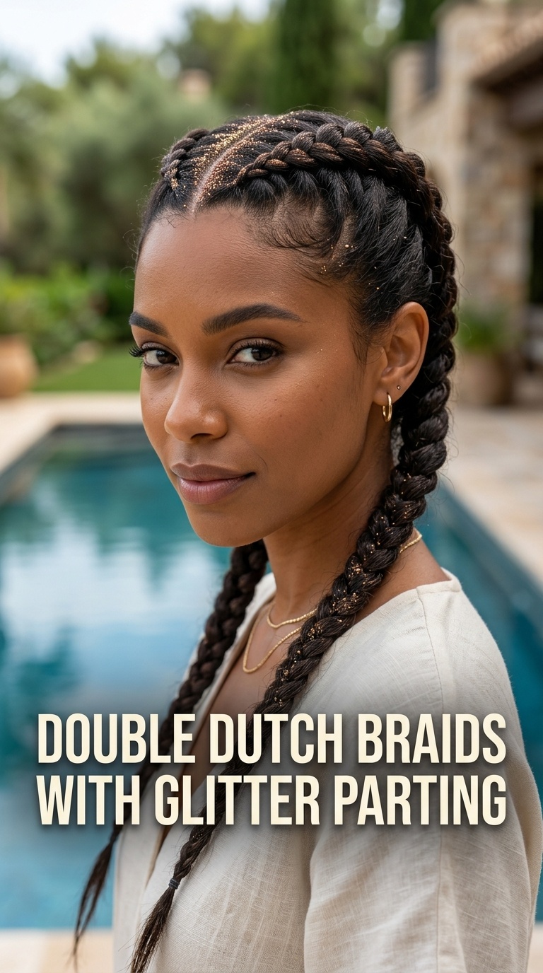 Double Dutch Braids with Glitter Parting