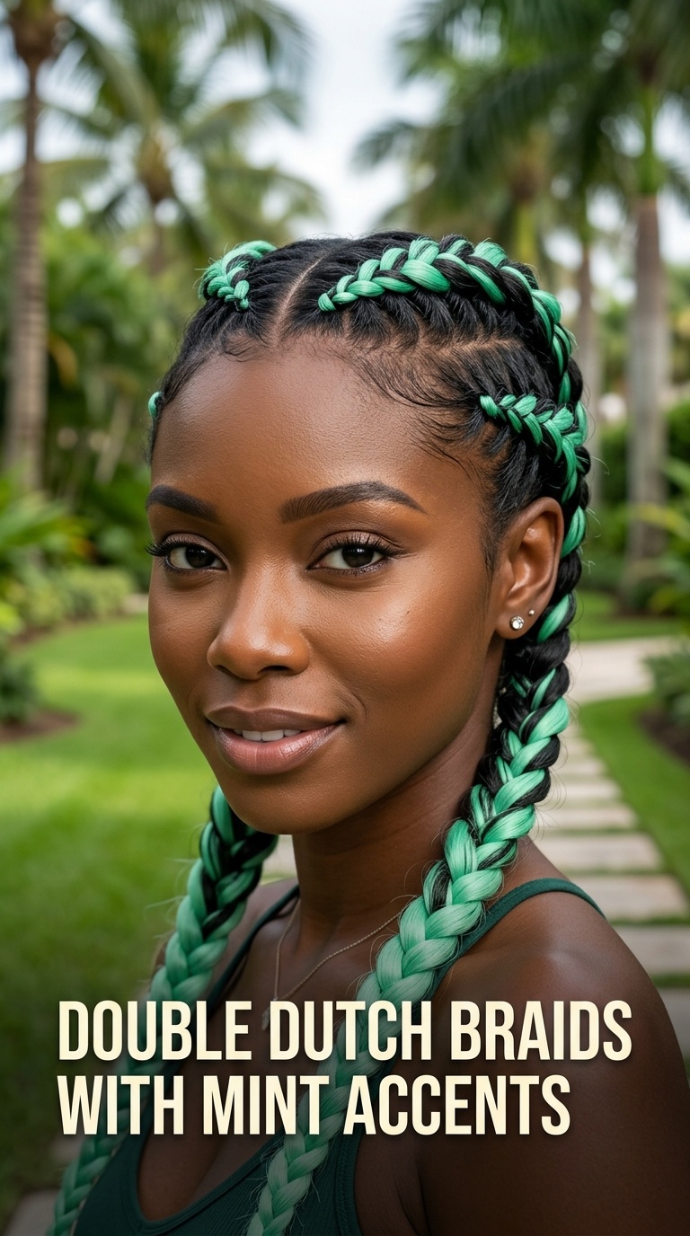 Double Dutch Braids with Mint Accents