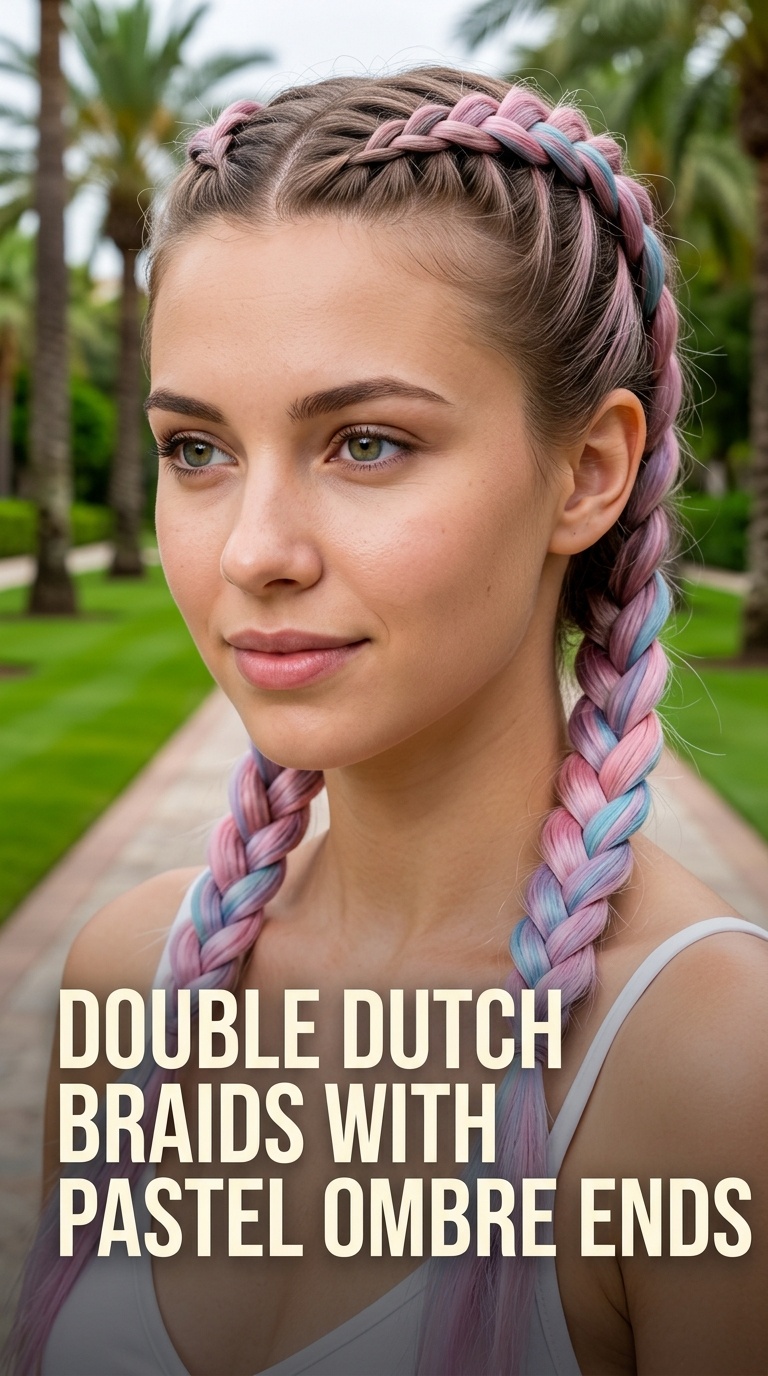 Double Dutch Braids with Pastel Ombre Ends