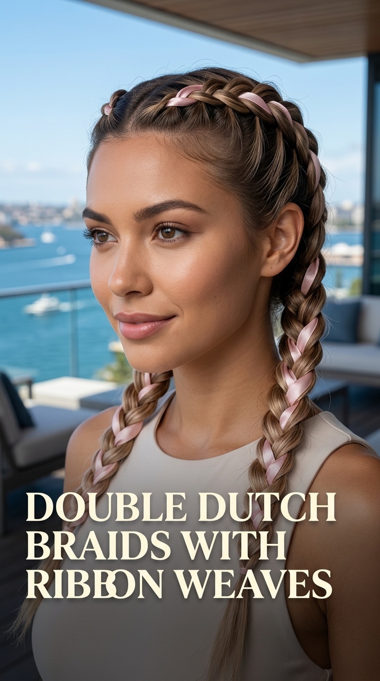 Double Dutch Braids with Ribbon Weaves
