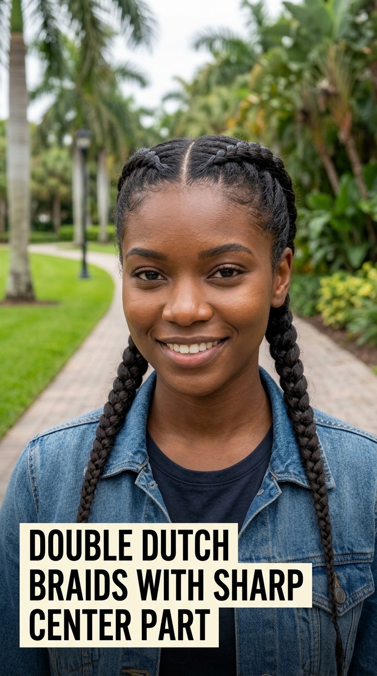 Double Dutch Braids with Sharp Center Part