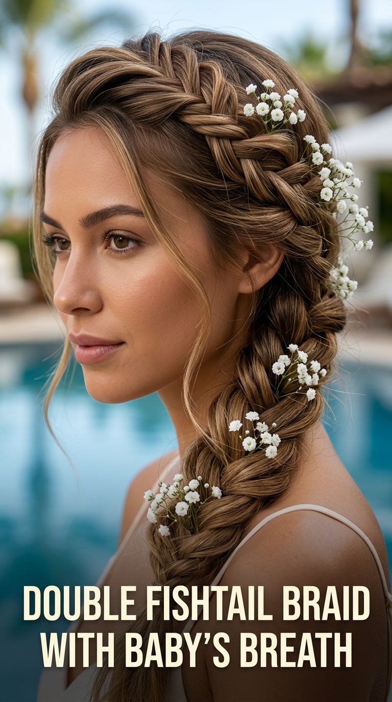 Double Fishtail Braid with Baby’s Breath
