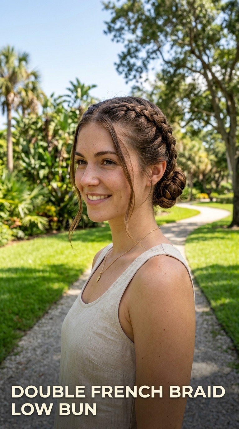 Double French Braid Low Bun