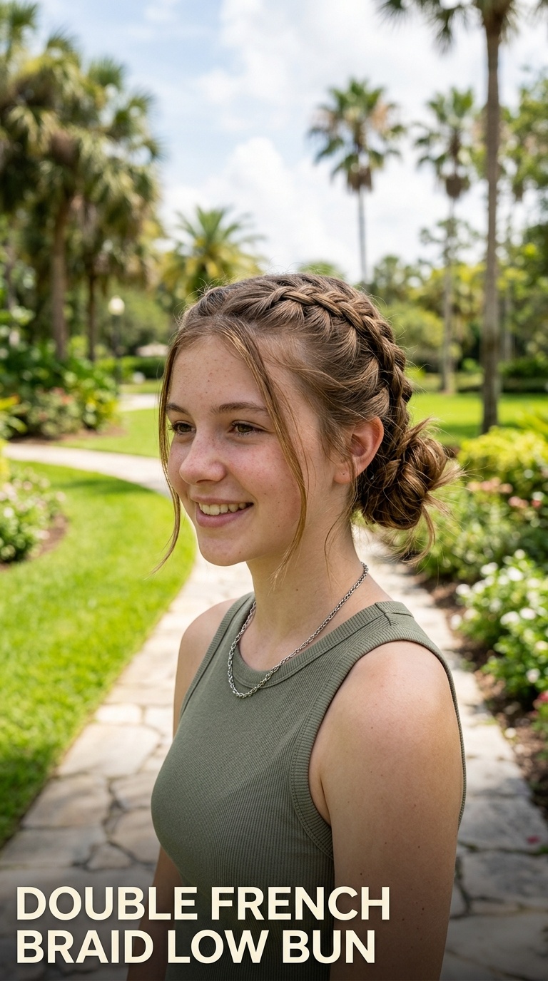 Double French Braid Low Bun