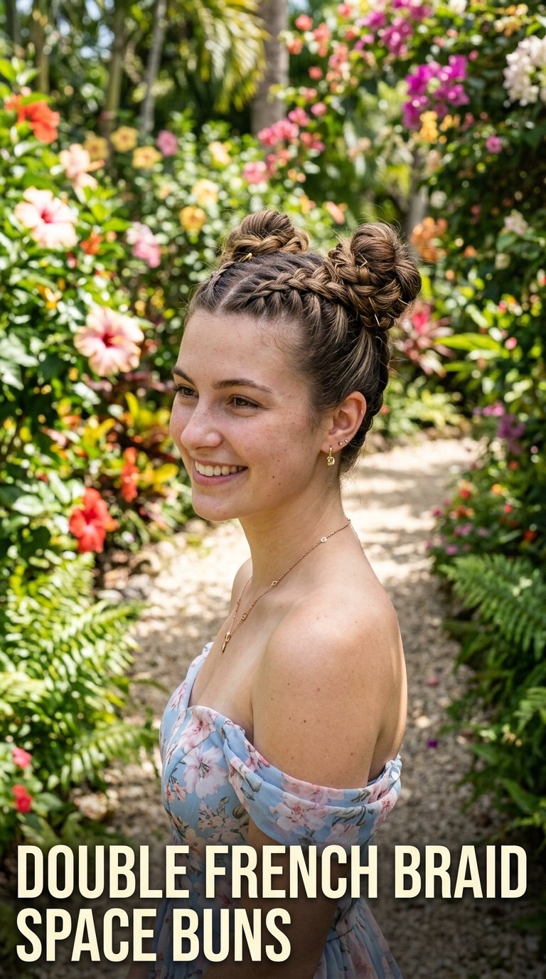 Double French Braid Space Buns