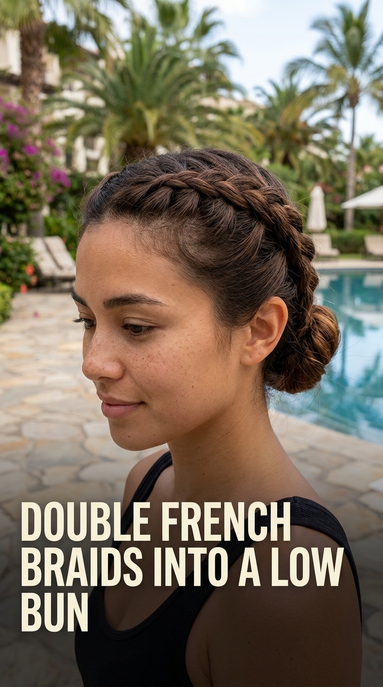 Double French Braids into a Low Bun