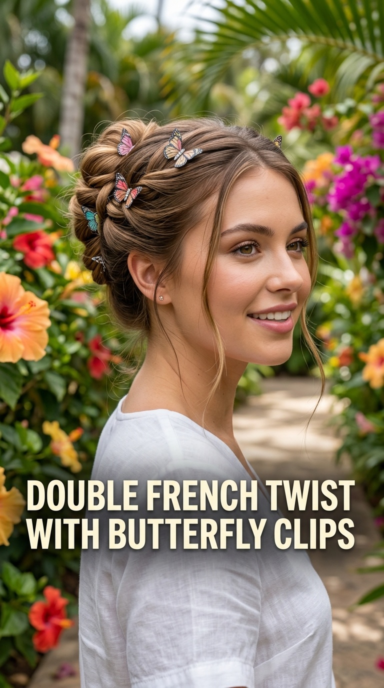 Double French Twist with Butterfly Clips
