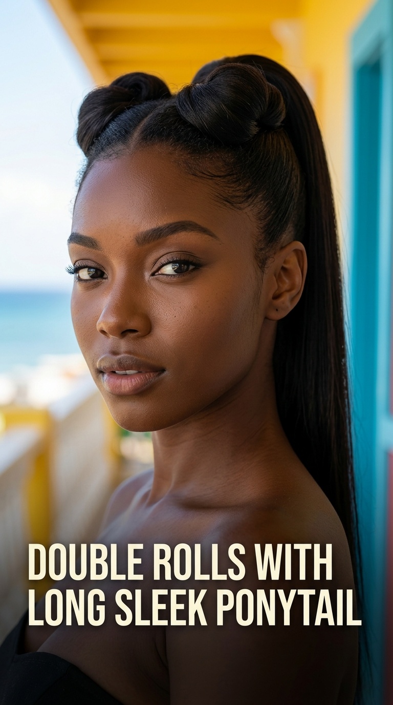 Double Rolls with Long Sleek Ponytail
