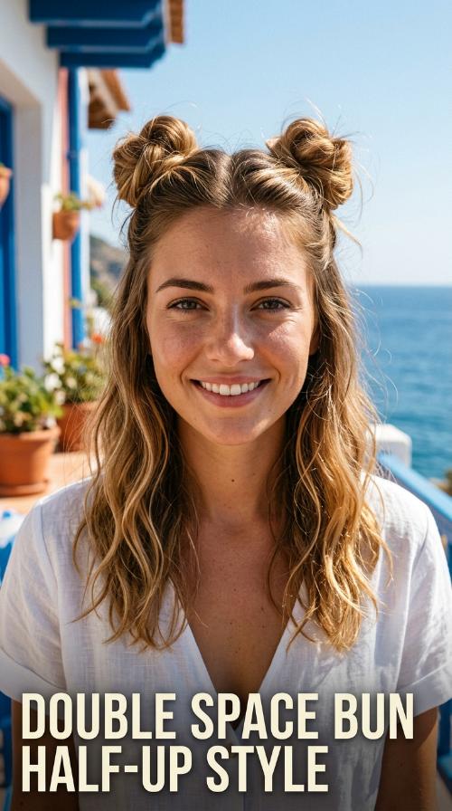 Double Space Bun Half-Up Style