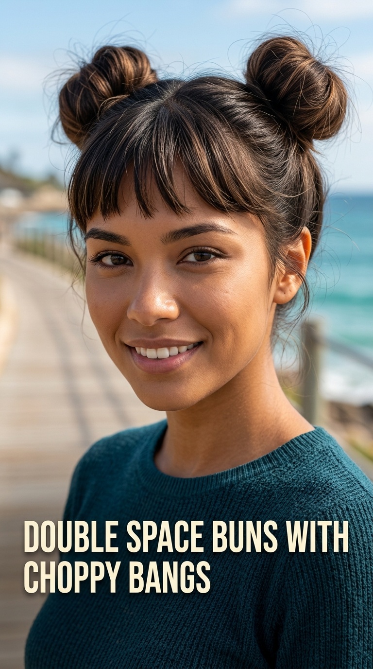 Double Space Buns with Choppy Bangs