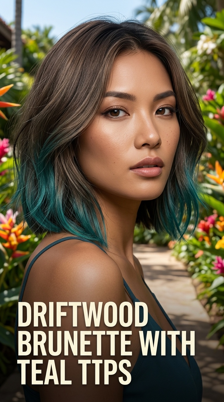 Driftwood Brunette with Teal Tips