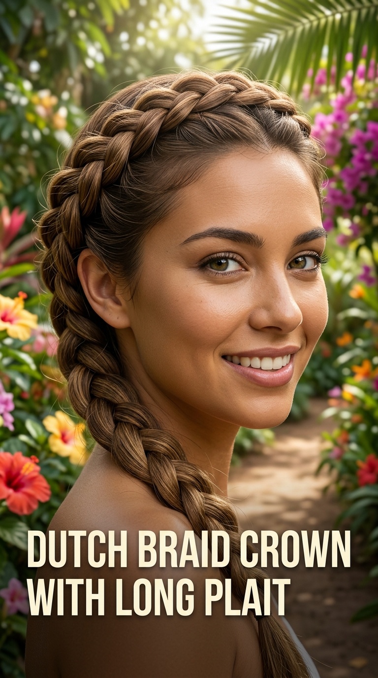 Dutch Braid Crown with Long Plait