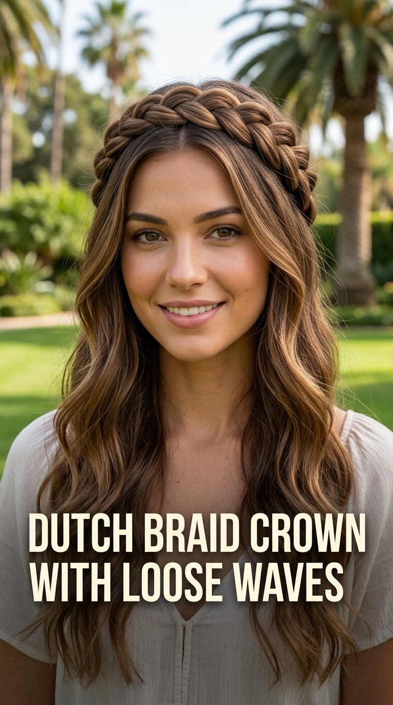 Dutch Braid Crown with Loose Waves