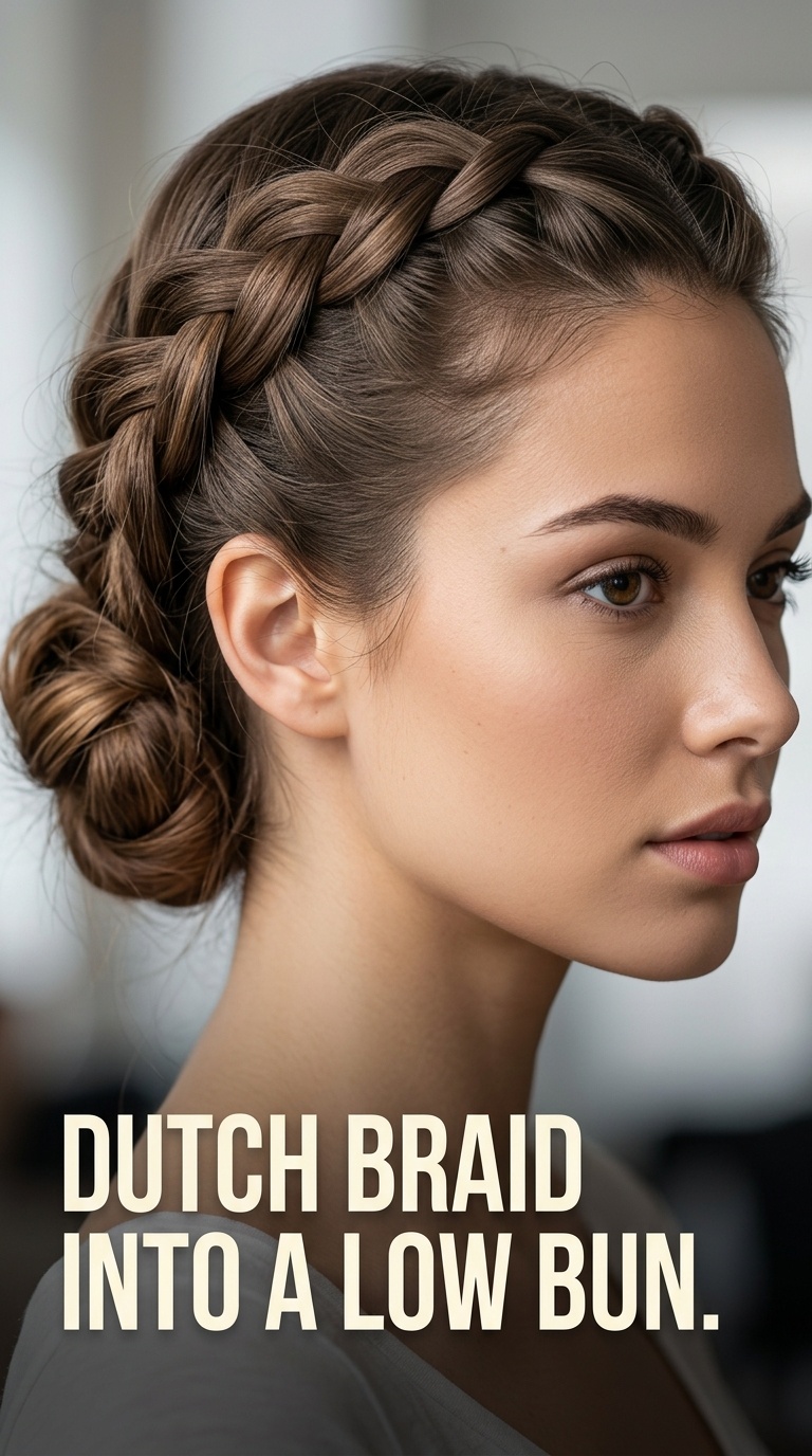 Dutch Braid Into a Low Bun
