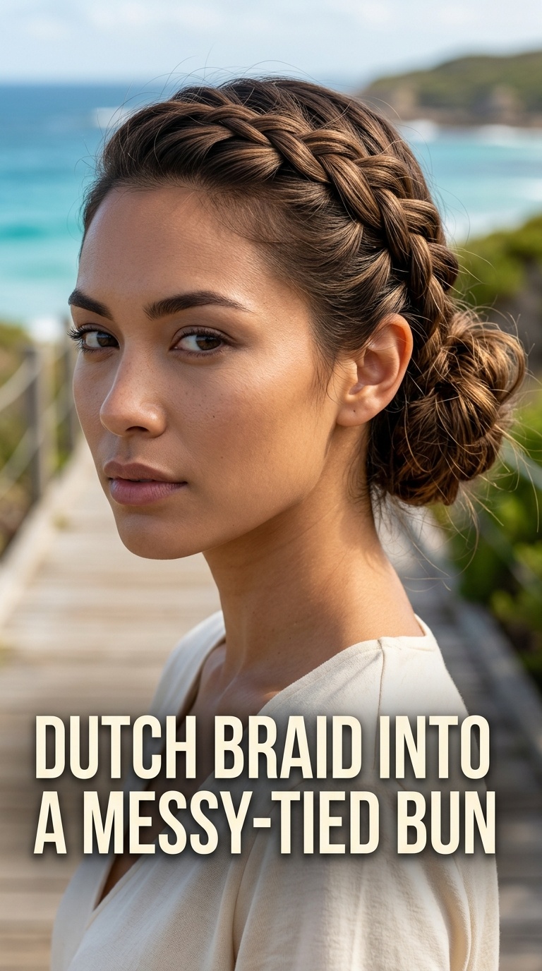 Dutch Braid into a Messy-Tied Bun