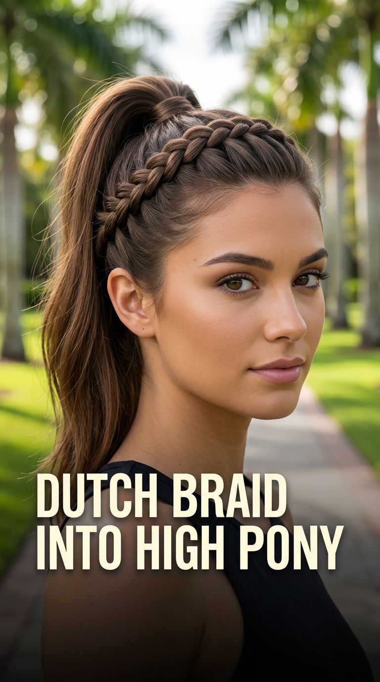 Dutch Braid Into High Pony
