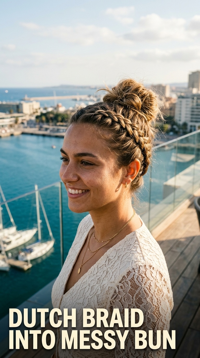 Dutch Braid into Messy Bun