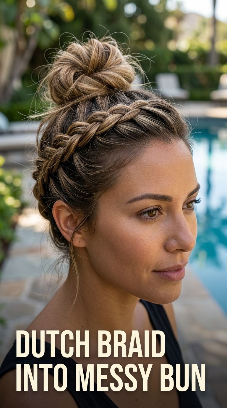 Dutch Braid into Messy Bun