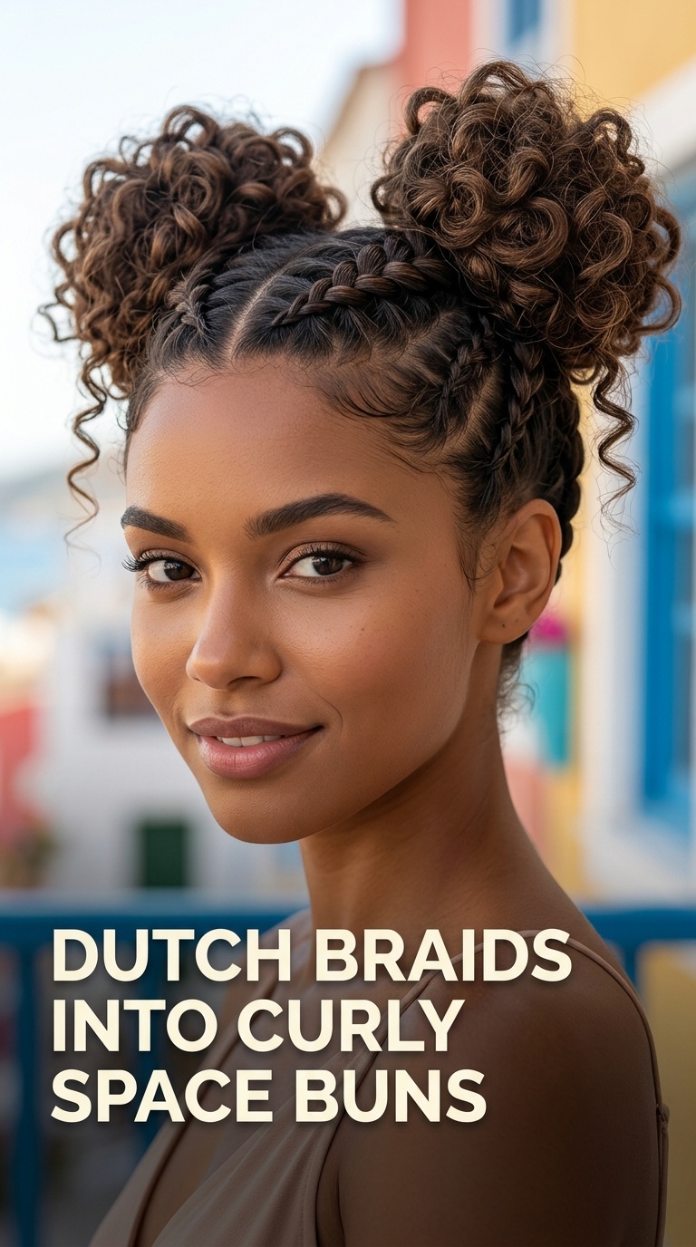Dutch Braids into Curly Space Buns