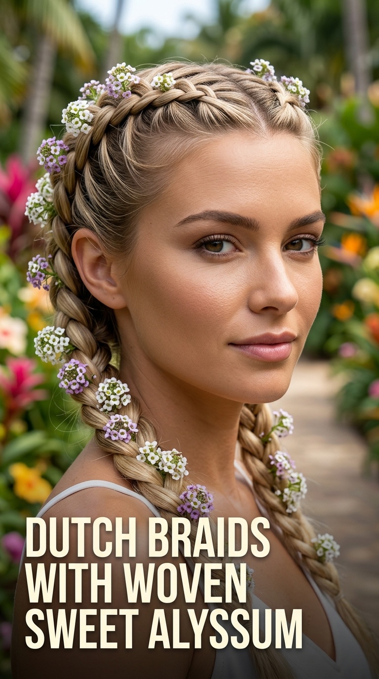 Dutch Braids with Woven Sweet Alyssum