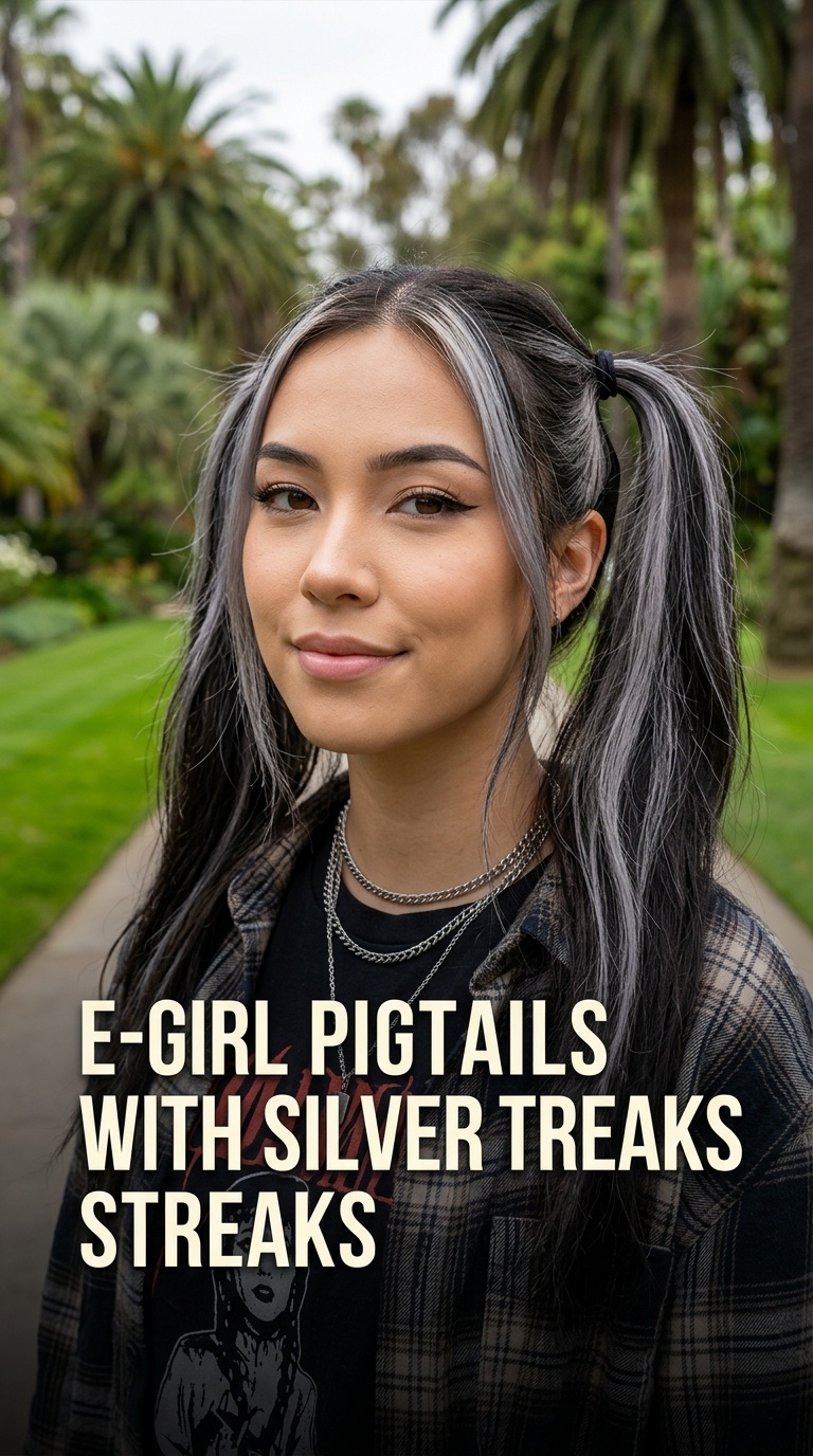E-Girl Pigtails with Silver Streaks