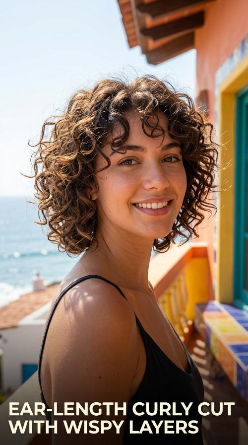 Ear-Length Curly Cut with Wispy Layers