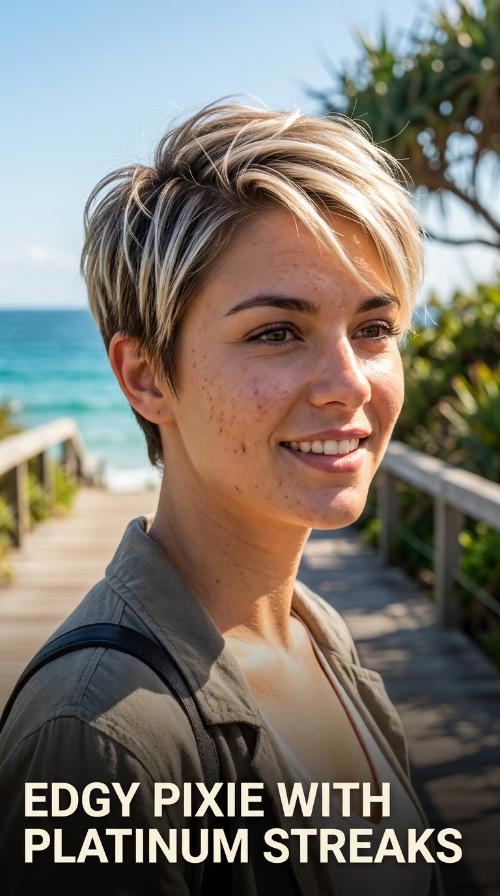 Edgy Pixie with Platinum Streaks