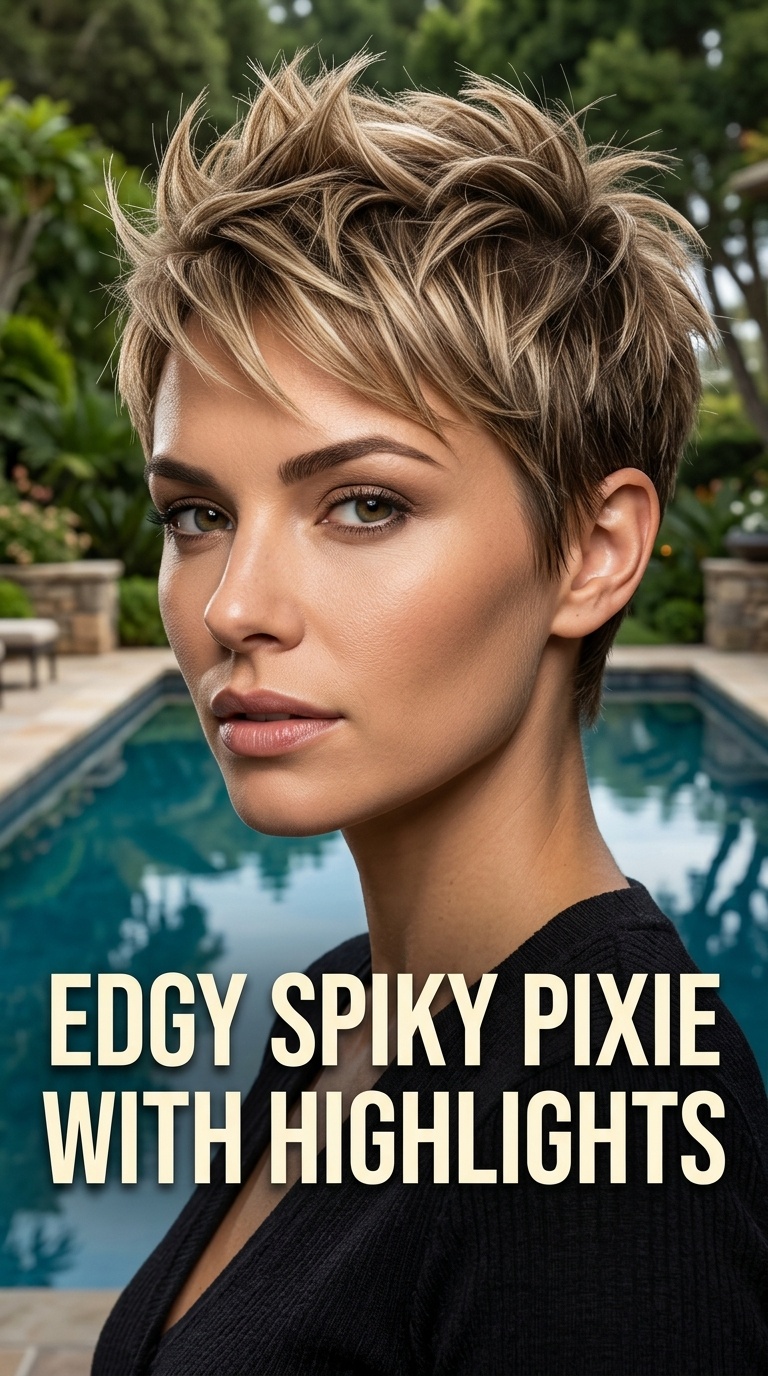 Edgy Spiky Pixie with Highlights