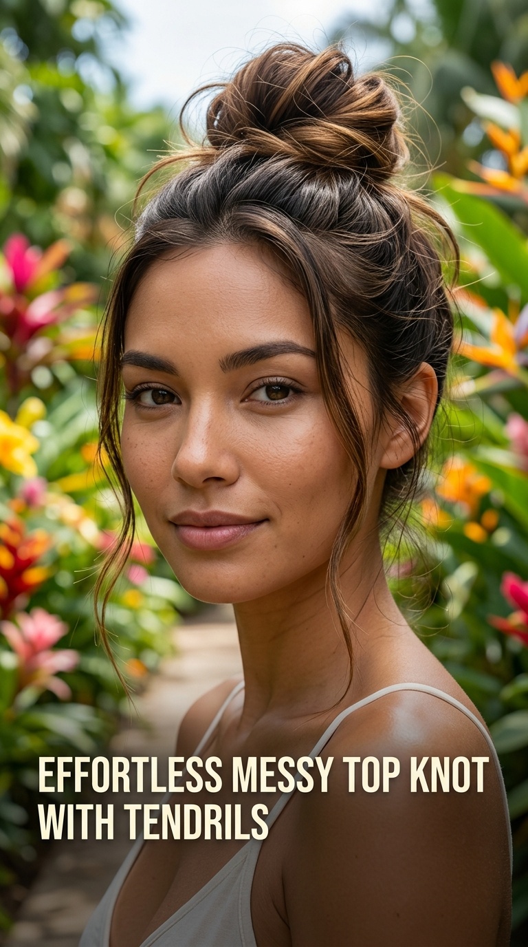 Effortless Messy Top Knot with Tendrils