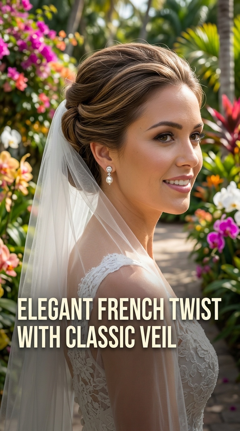 Elegant French Twist with Classic Veil