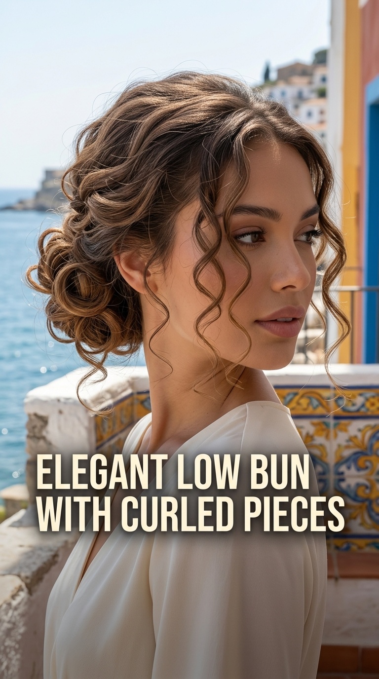 Elegant Low Bun with Curled Pieces