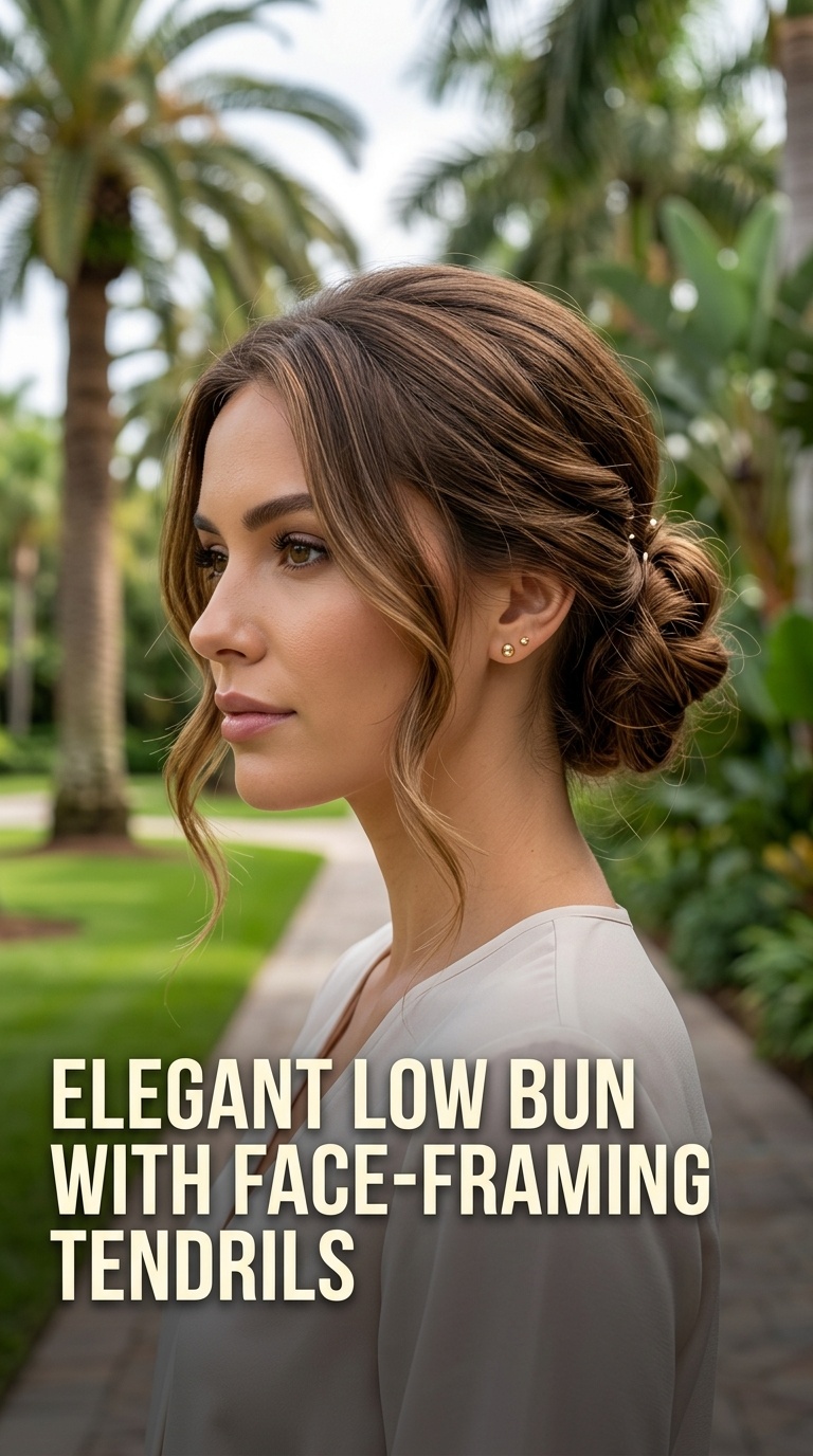 Elegant Low Bun with Face-Framing Tendrils