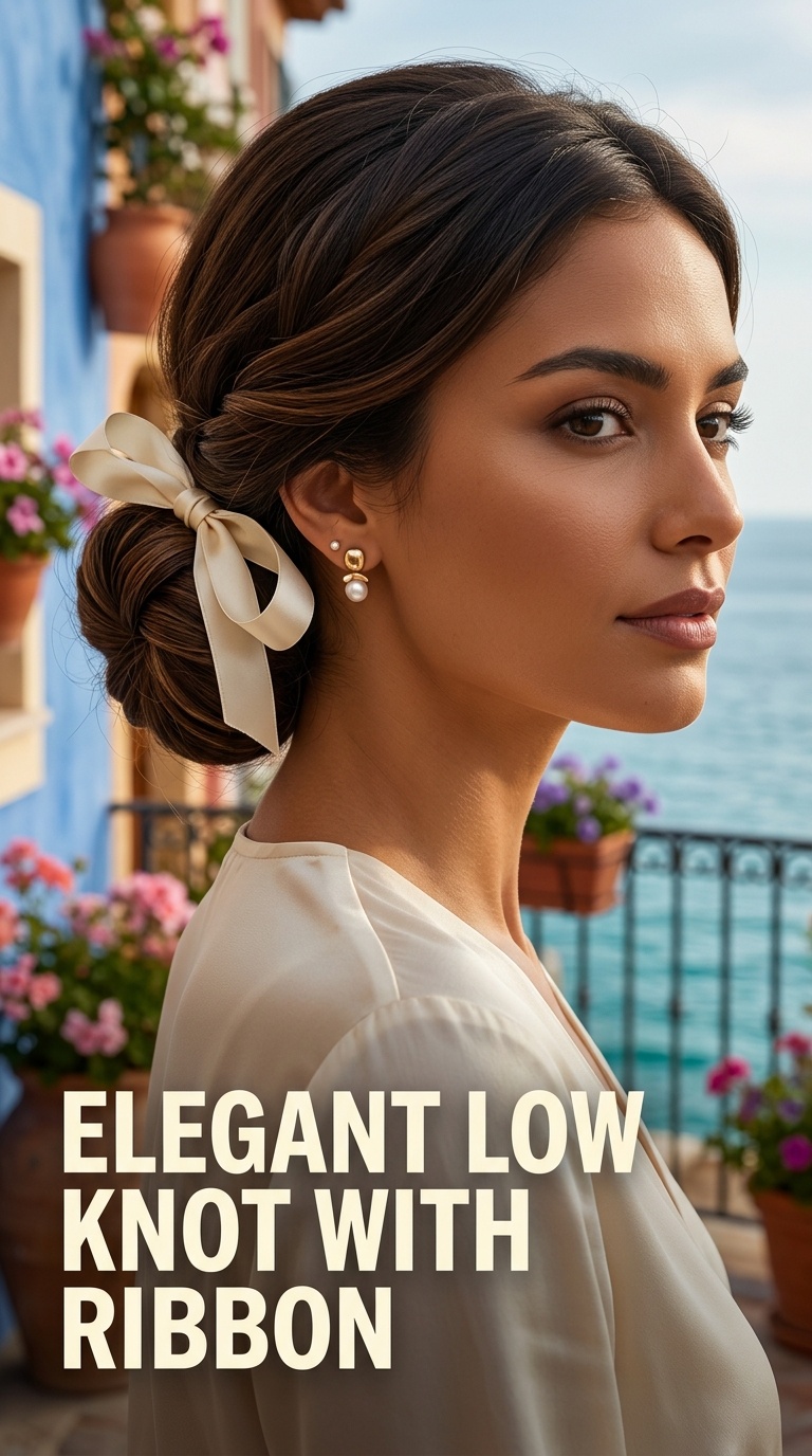 Elegant Low Knot with Ribbon