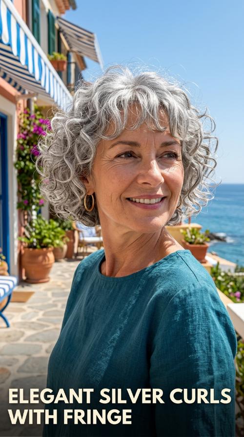 Elegant Silver Curls with Fringe
