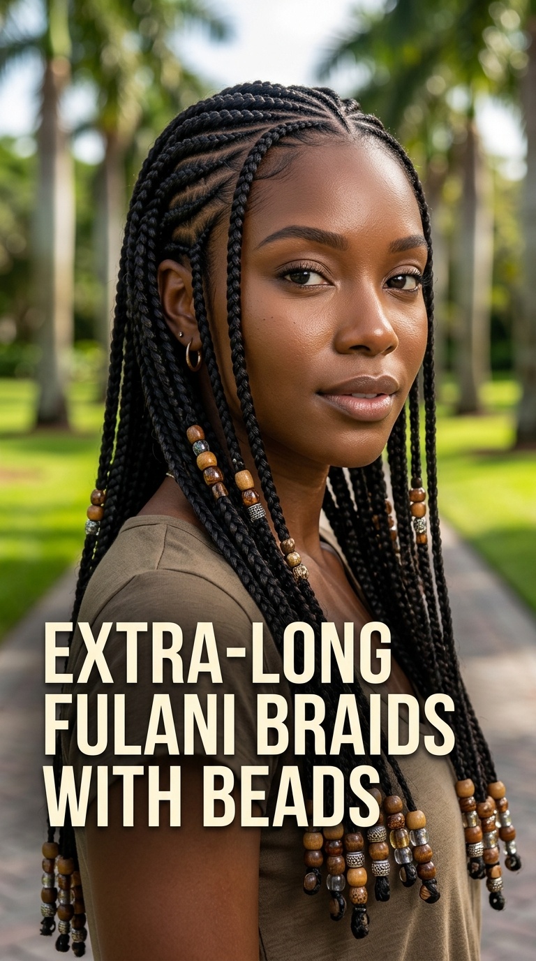 Extra-Long Fulani Braids with Beads