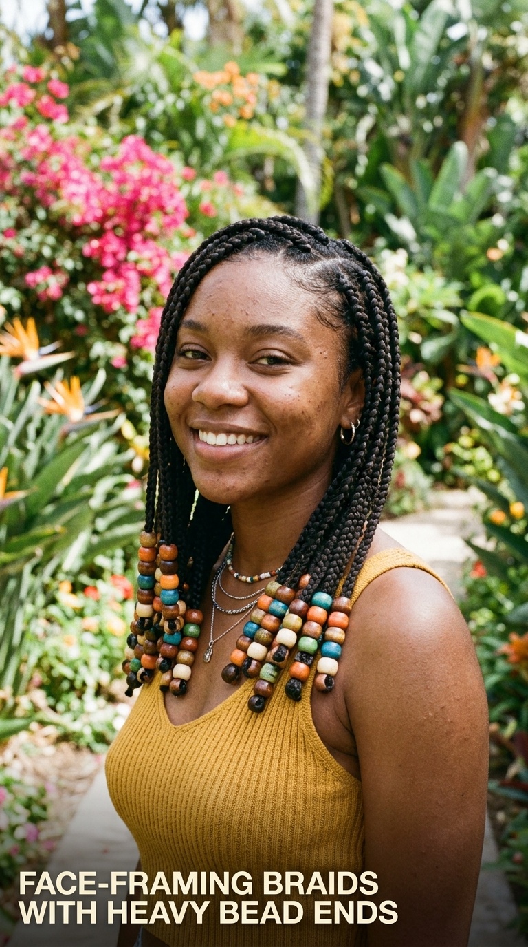 Face-Framing Braids with Heavy Bead Ends