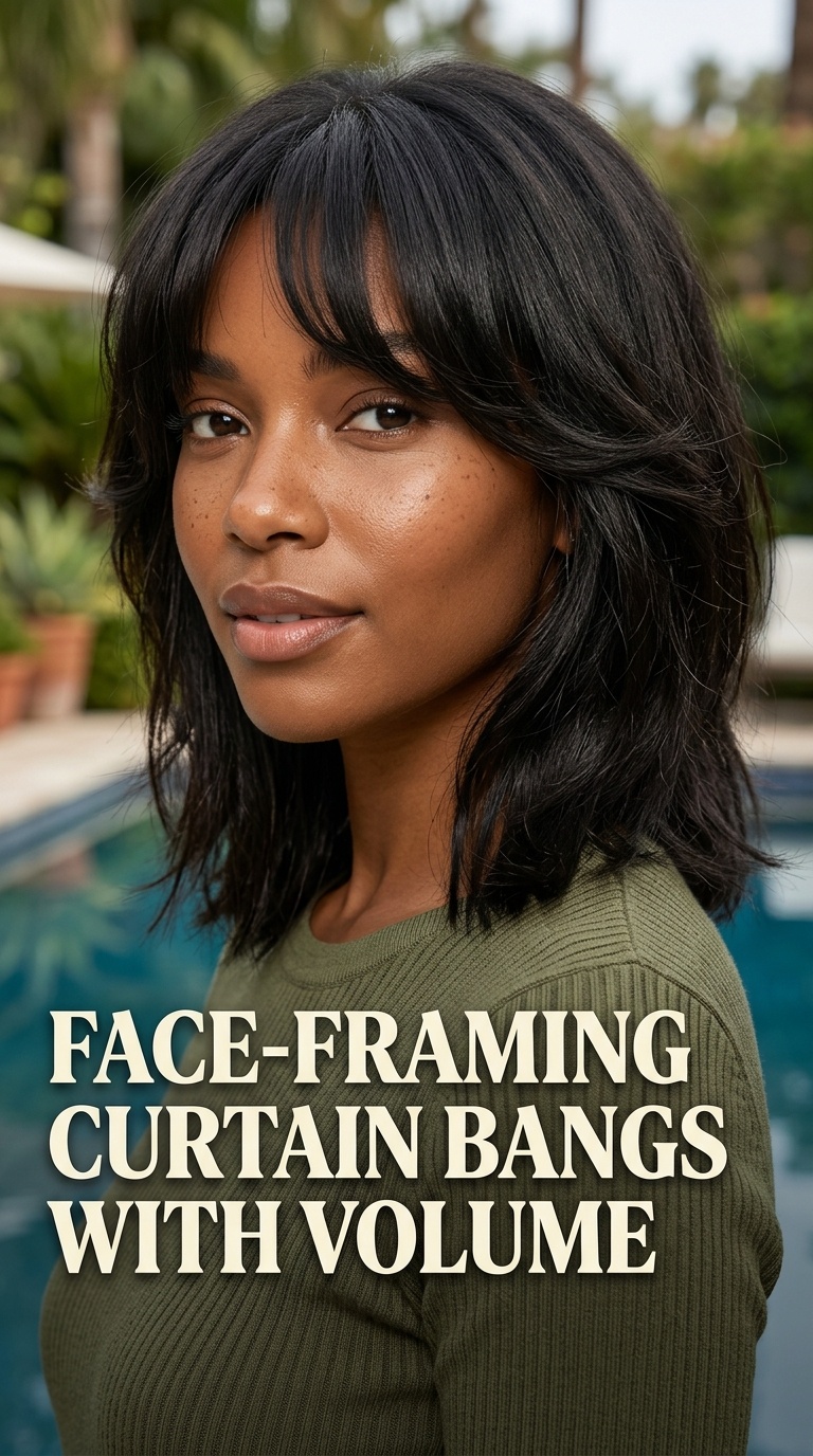 Face-Framing Curtain Bangs with Volume