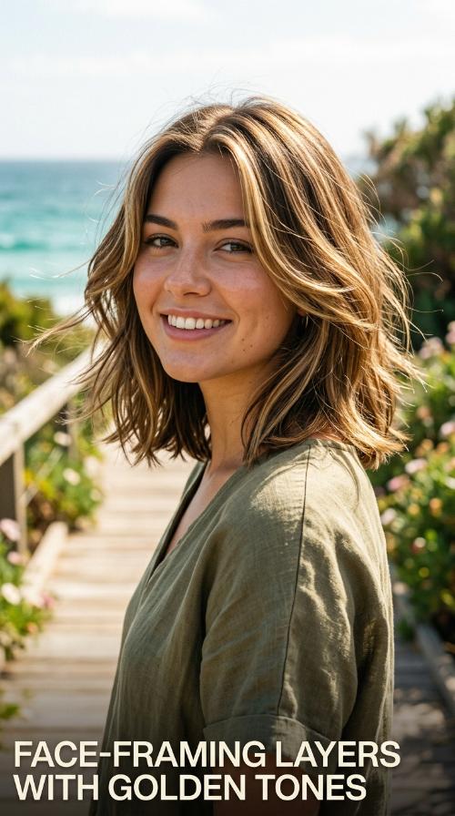 Face-Framing Layers with Golden Tones