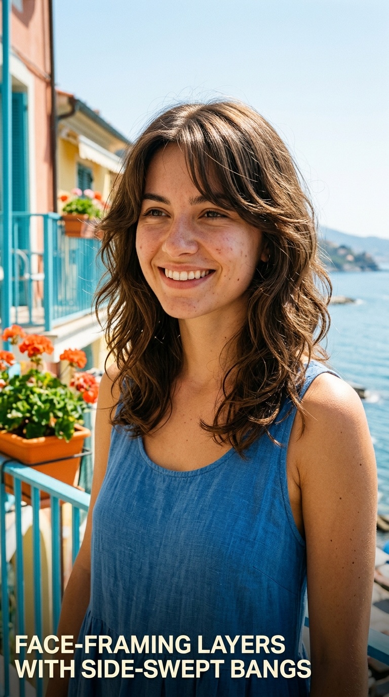 Face-Framing Layers with Side-Swept Bangs