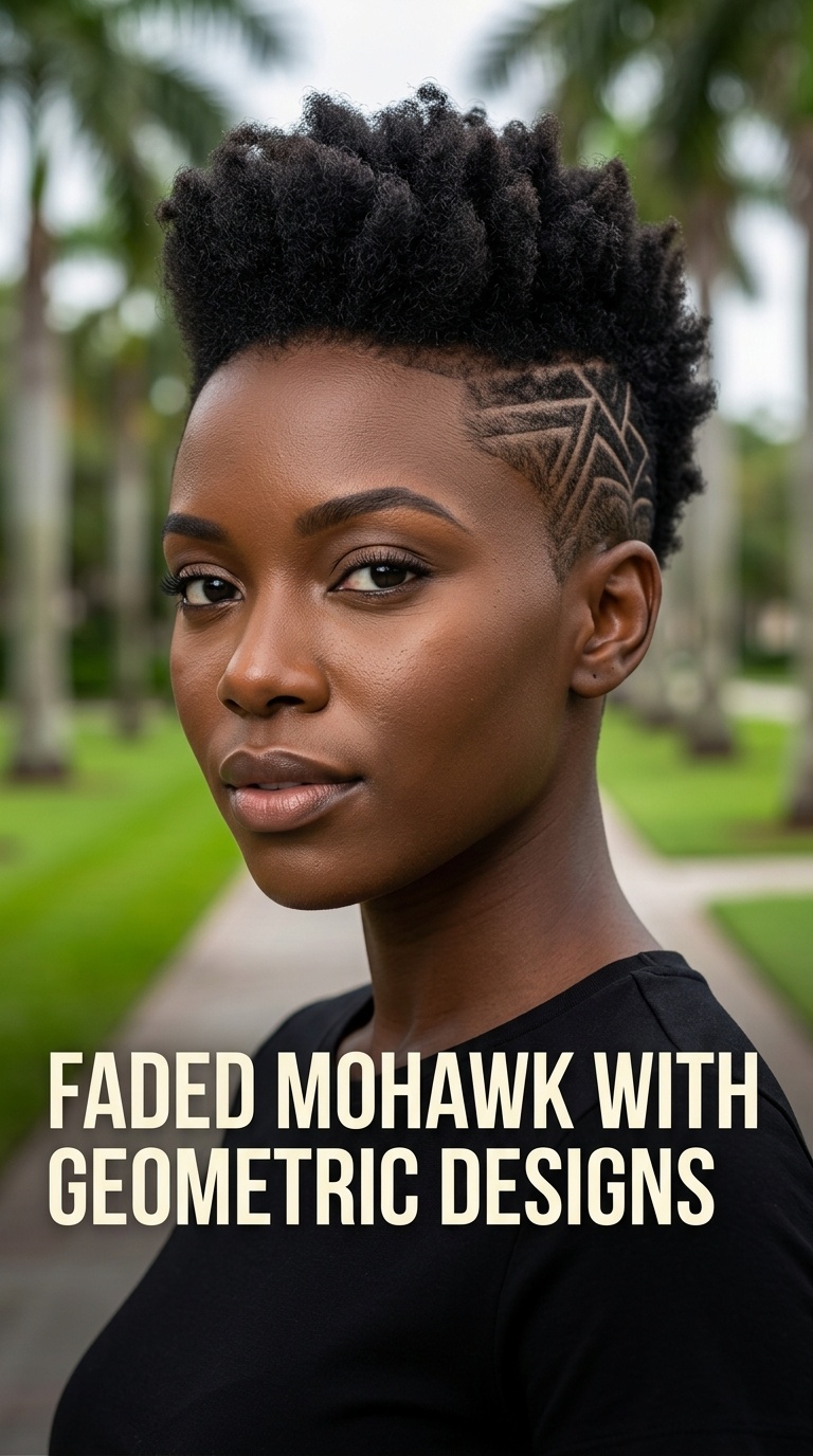 Faded Mohawk with Geometric Designs