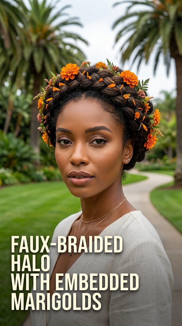 Faux-Braided Halo with Embedded Marigolds