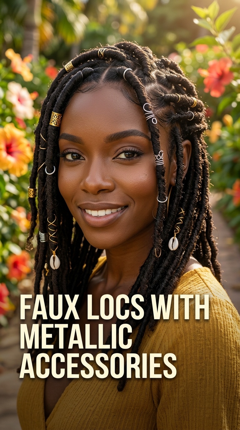 Faux Locs with Metallic Accessories