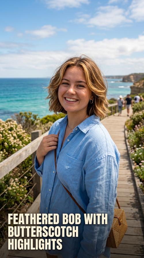 Feathered Bob with Butterscotch Highlights