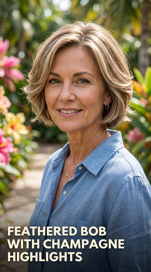 Feathered Bob with Champagne Highlights