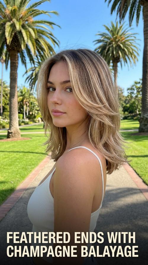 Feathered Ends with Champagne Balayage